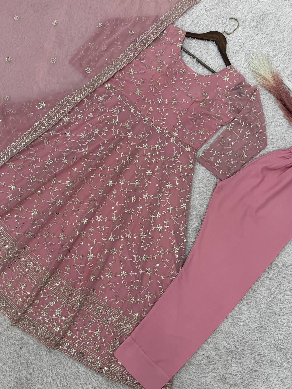 READY TO WEAR SPACIAL FANCY DESIGN HEAVY EMBROIDERY AND SEQUENCE WORK ANARKALI GOWN-BOTTOM   WITH  DUPATTA