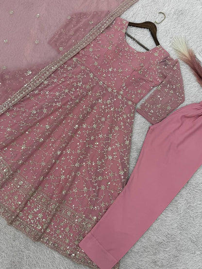 READY TO WEAR SPACIAL FANCY DESIGN HEAVY EMBROIDERY AND SEQUENCE WORK ANARKALI GOWN-BOTTOM   WITH  DUPATTA
