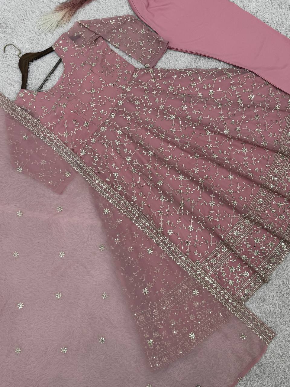 READY TO WEAR SPACIAL FANCY DESIGN HEAVY EMBROIDERY AND SEQUENCE WORK ANARKALI GOWN-BOTTOM   WITH  DUPATTA