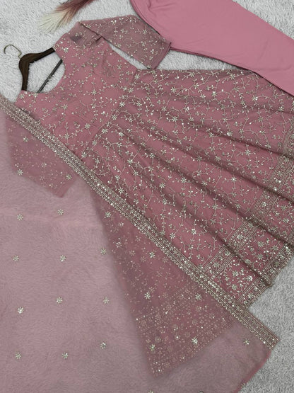 READY TO WEAR SPACIAL FANCY DESIGN HEAVY EMBROIDERY AND SEQUENCE WORK ANARKALI GOWN-BOTTOM   WITH  DUPATTA