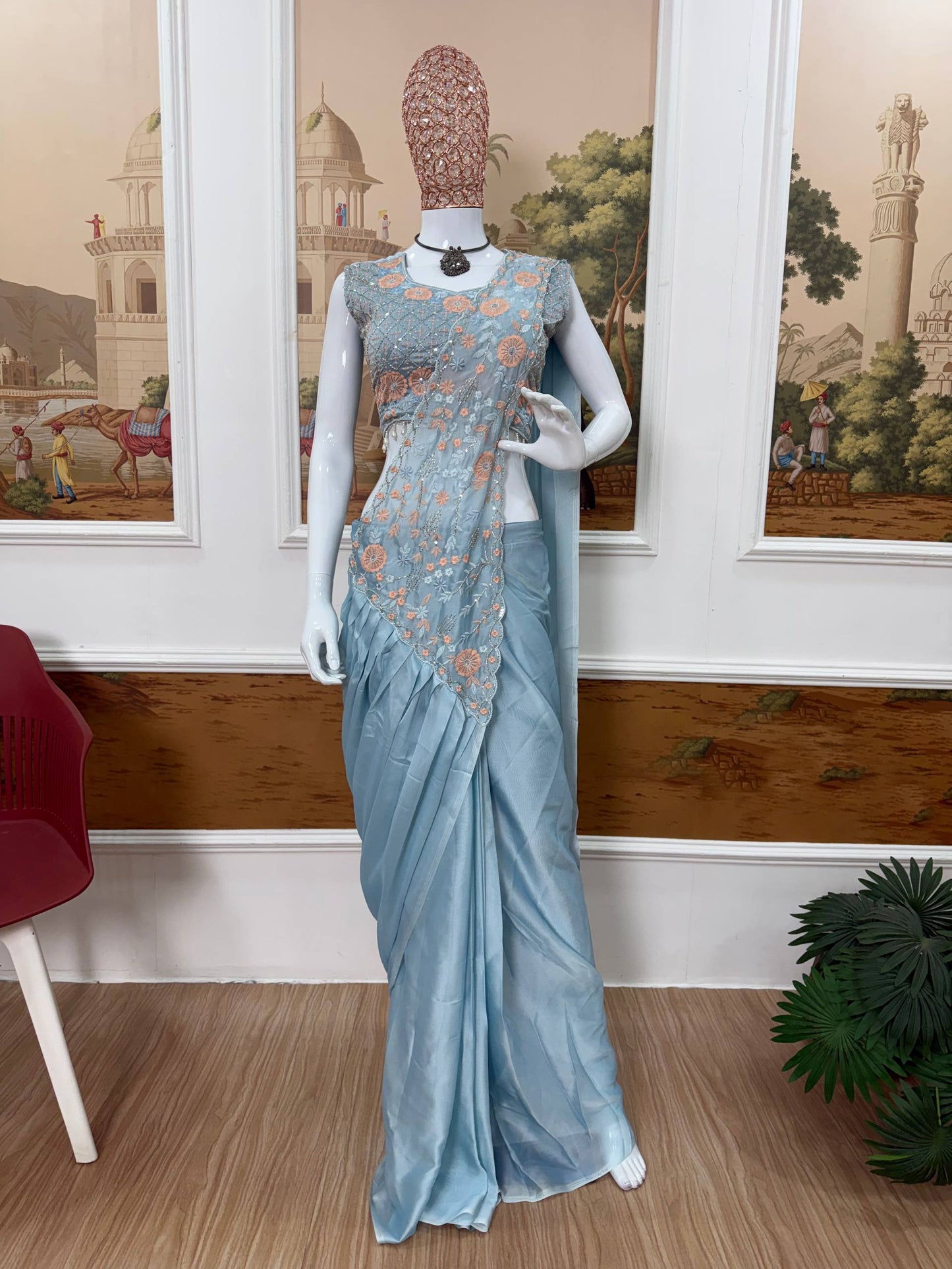 .DRAPE SAREE….* 🚀 *🥻WE ARE LAUNCHING NEW SUPERHIT TRENDING READY TO WEAR SAREE WITH FULLY EMBROIDERED STYLIST BLOUSE ON  RANGOLI SILK FABRIC