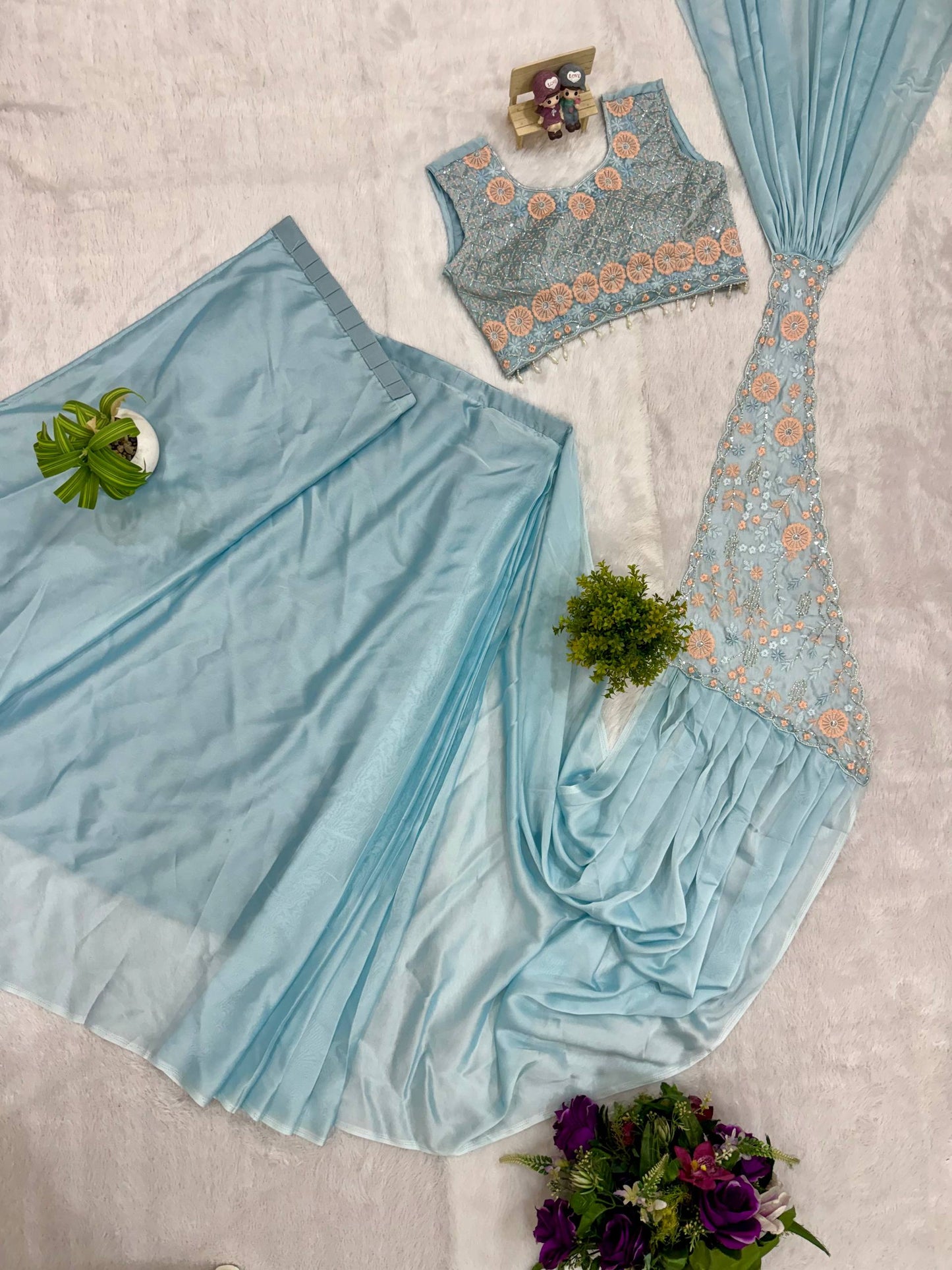 .DRAPE SAREE….* 🚀 *🥻WE ARE LAUNCHING NEW SUPERHIT TRENDING READY TO WEAR SAREE WITH FULLY EMBROIDERED STYLIST BLOUSE ON  RANGOLI SILK FABRIC