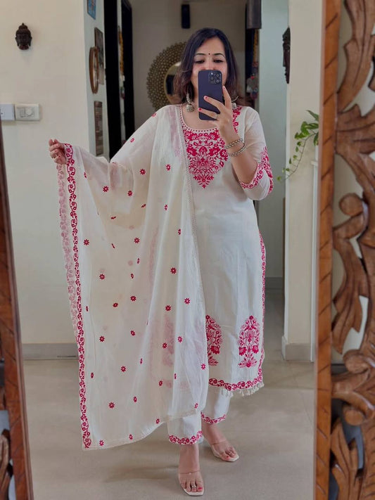 Roman cotton Silk With *Heavy Embroidery thread Work* With Full Embroidery Sleeve  single available wholesale