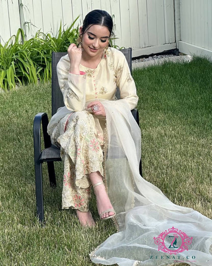 Premium Designer Party Wear Look Chinon Silk Top-Plazzo And Duppata Set Ready To Wear  single available wholesale