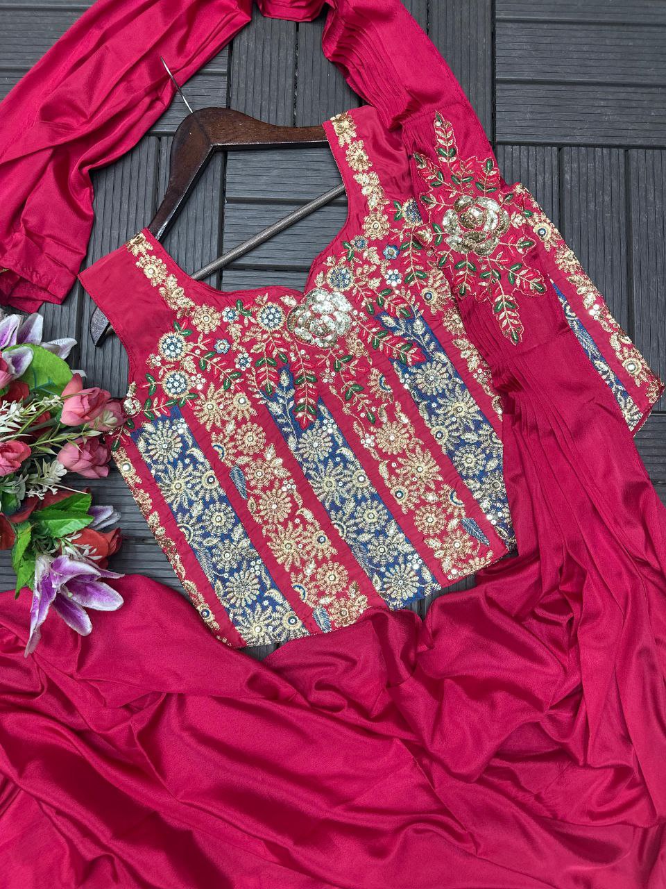 Embroidery Sequence work ready to wear saree with Embroidery Blouse