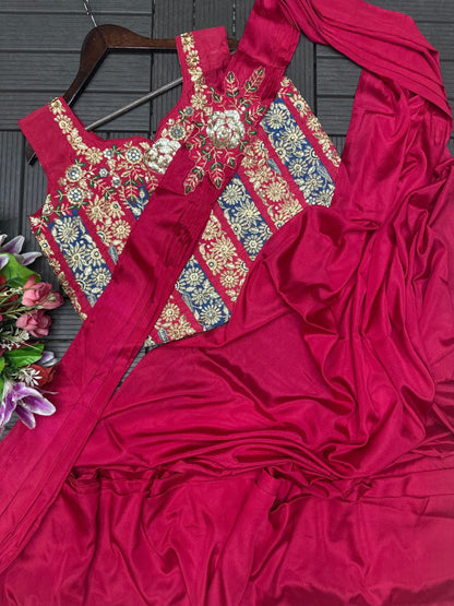 Embroidery Sequence work ready to wear saree with Embroidery Blouse