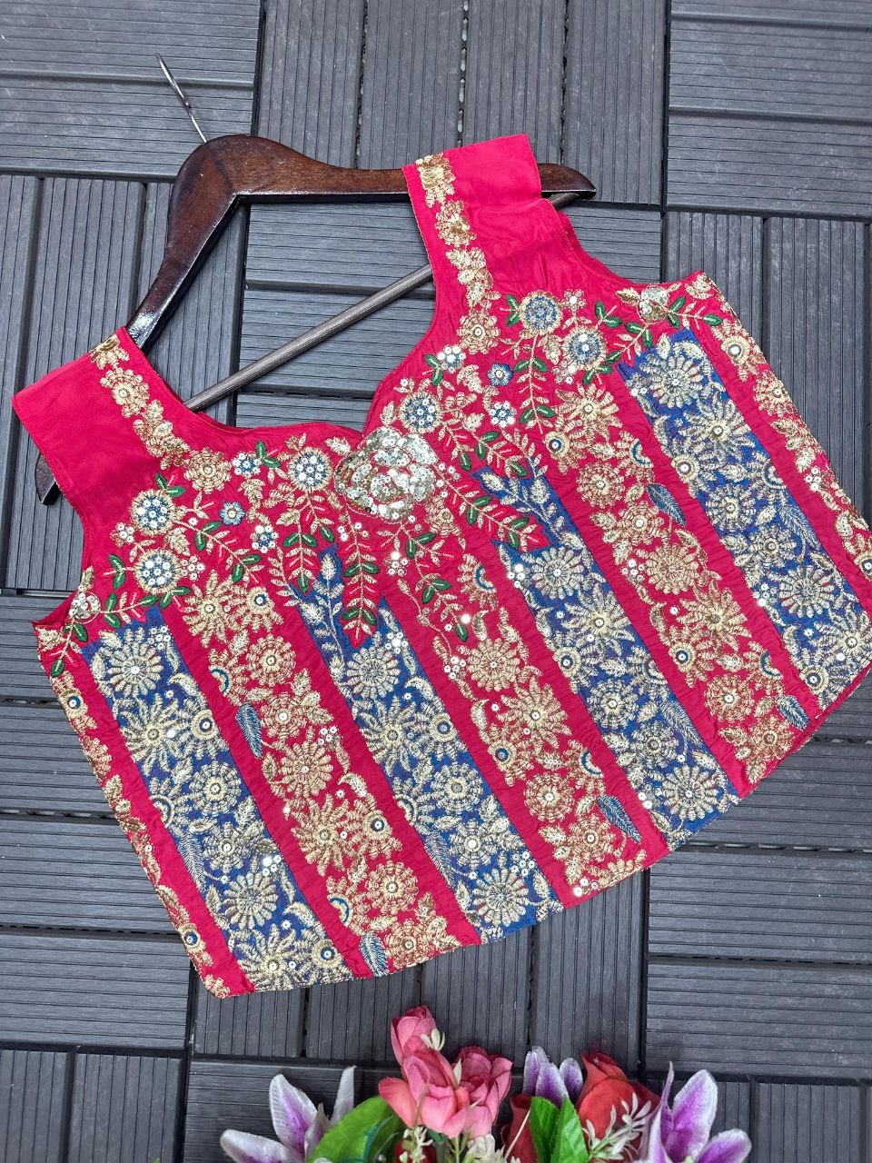 Embroidery Sequence work ready to wear saree with Embroidery Blouse