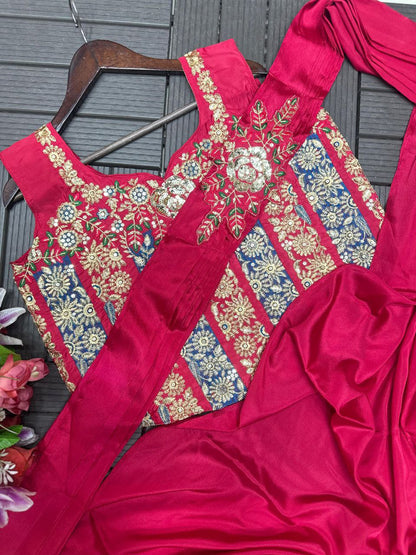 Embroidery Sequence work ready to wear saree with Embroidery Blouse