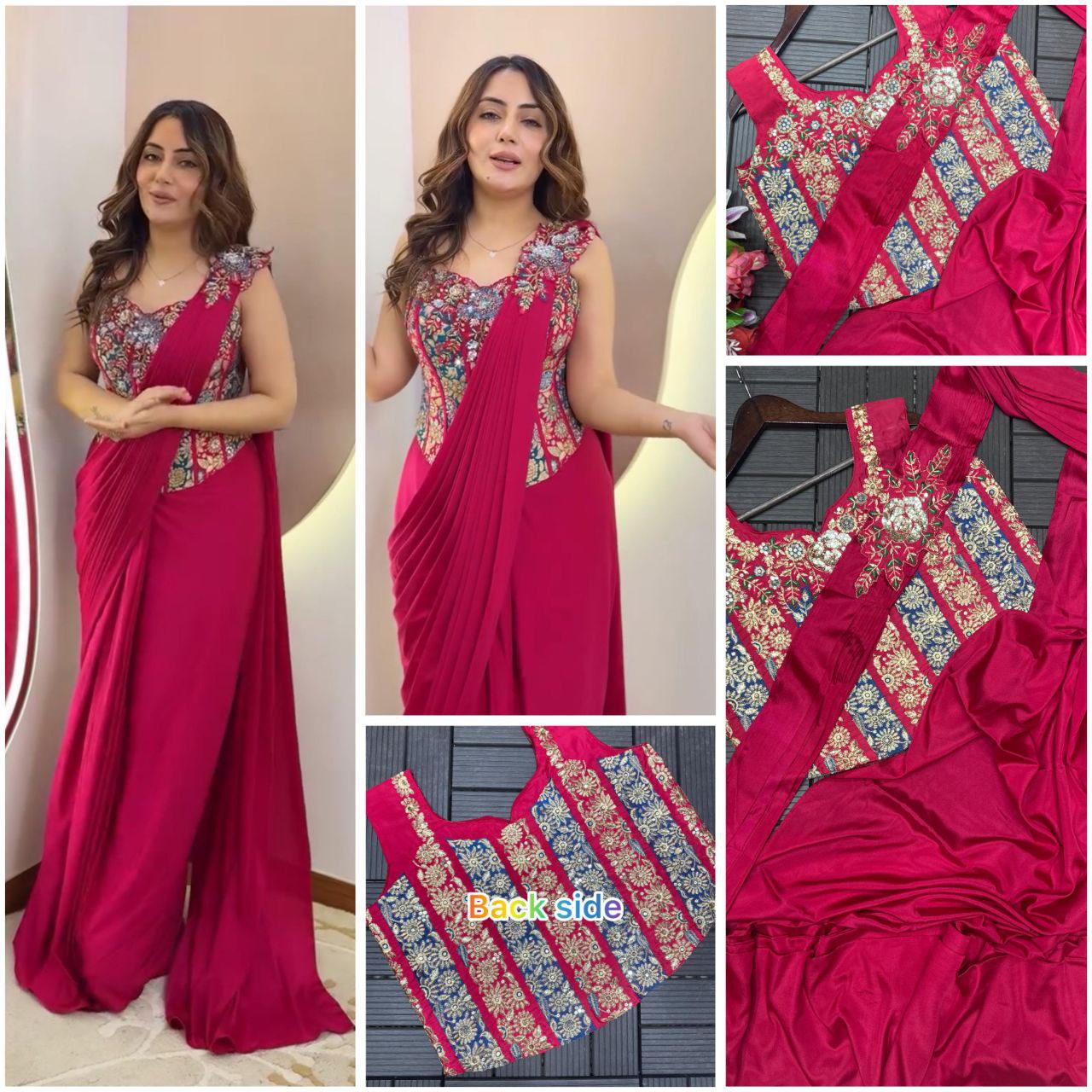 Embroidery Sequence work ready to wear saree with Embroidery Blouse