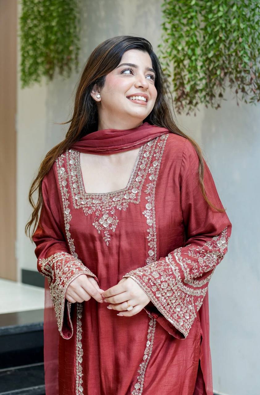 Designer Collection In German Chiffon With Embroidery Work Top-Bottom And Dupatta Set Fully Stitched Ready To Wear  single available wholesale