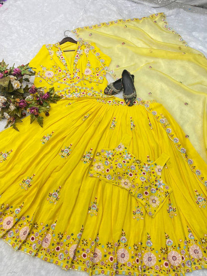 FANCY WESTERN STYLE CHINON MULTI THREADS SEQUENCE WORK BLAZER/KOTI, TUBE CHOLI WITH HEAVY FLAIR SARARA & DUPATTA