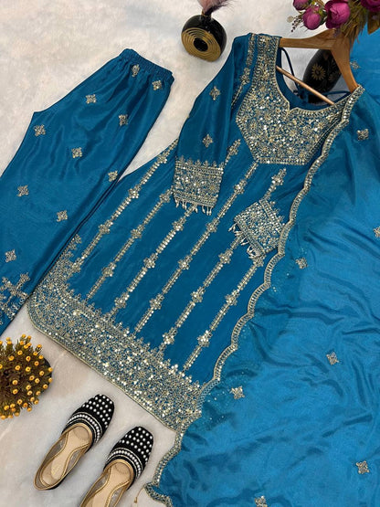 Heavy Chinnon Silk With *Heavy Embroidery Coding Sequence Work* With Full Embroidery Sleeve  single available wholesale