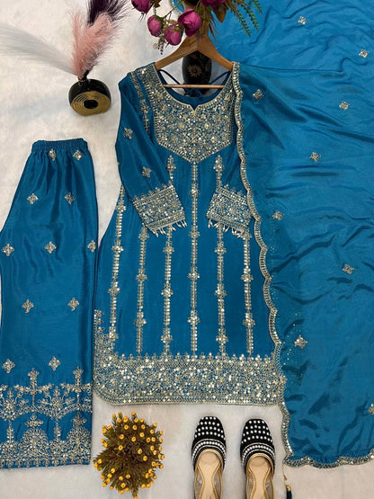 Heavy Chinnon Silk With *Heavy Embroidery Coding Sequence Work* With Full Embroidery Sleeve  single available wholesale