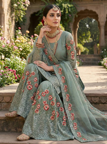 Eid 🌙 Collection In Pure Fendy Silk With Heavy Embroidery Sequence Work Top-Bottom And Dupatta Set Fully Stitched Ready To Wear