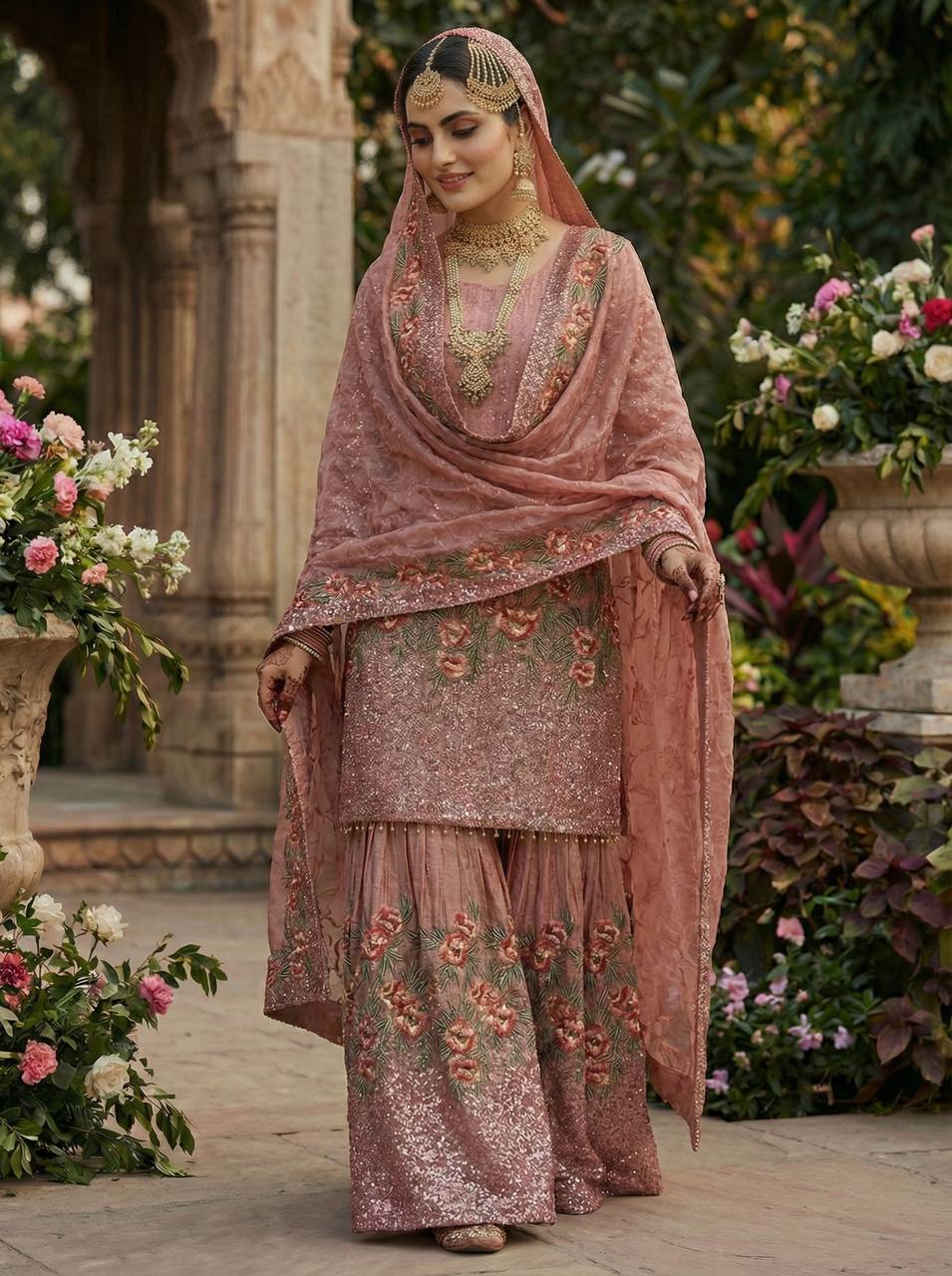 Eid 🌙 Collection In Pure Fendy Silk With Heavy Embroidery Sequence Work Top-Bottom And Dupatta Set Fully Stitched Ready To Wear