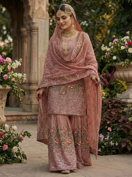 Eid 🌙 Collection In Pure Fendy Silk With Heavy Embroidery Sequence Work Top-Bottom And Dupatta Set Fully Stitched Ready To Wear