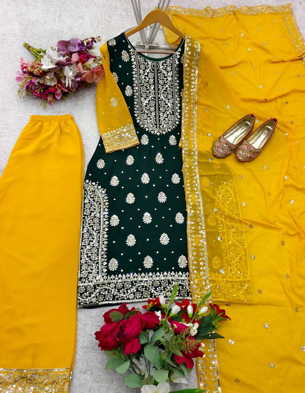 Fox Georgette Top-Plazzo and Dupatta Set Fully Stitched Ready To Wear