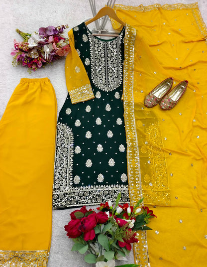Fox Georgette Top-Plazzo and Dupatta Set Fully Stitched Ready To Wear