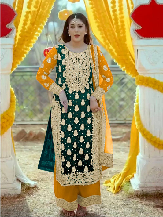 Fox Georgette Top-Plazzo and Dupatta Set Fully Stitched Ready To Wear