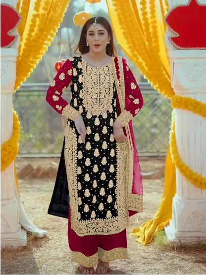 Fox Georgette Top-Plazzo and Dupatta Set Fully Stitched Ready To Wear