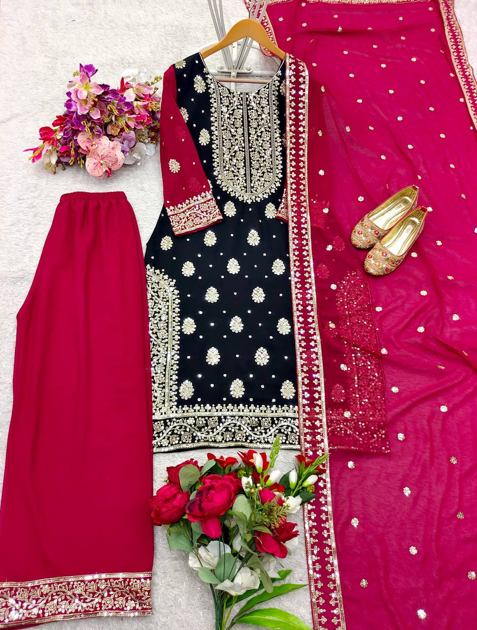 Fox Georgette Top-Plazzo and Dupatta Set Fully Stitched Ready To Wear