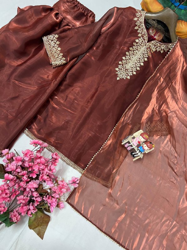 BEAUTY OF YOUR WARDROBE WITH THIS NEWLY LAUNCHED FARSI KURTI-PLAZZO SET single available wholesale