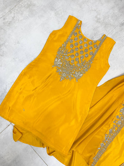 TRENDING CREAP SILK TOP SEQUANCE EMBROIDERY WORK AND SARARA WITH SHURG