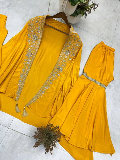 TRENDING CREAP SILK TOP SEQUANCE EMBROIDERY WORK AND SARARA WITH SHURG