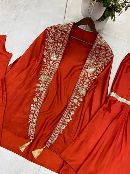 TRENDING CREAP SILK TOP SEQUANCE EMBROIDERY WORK AND SARARA WITH SHURG