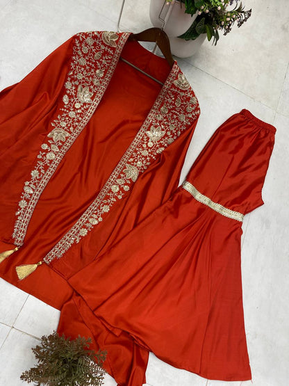 TRENDING CREAP SILK TOP SEQUANCE EMBROIDERY WORK AND SARARA WITH SHURG