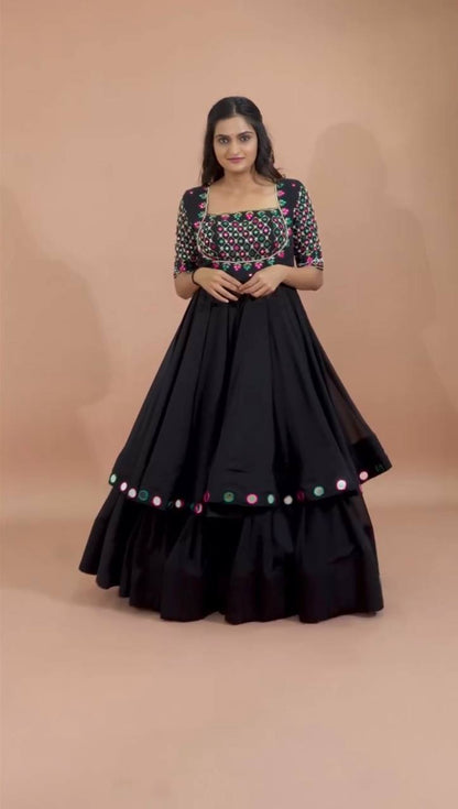 NAVRATRI COLLECTION EMBROIDERY SEQUENCE WORK TOP  WITH LEHENGAS single available wholesale