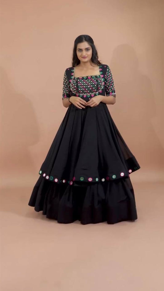 NAVRATRI COLLECTION EMBROIDERY SEQUENCE WORK TOP  WITH LEHENGAS single available wholesale