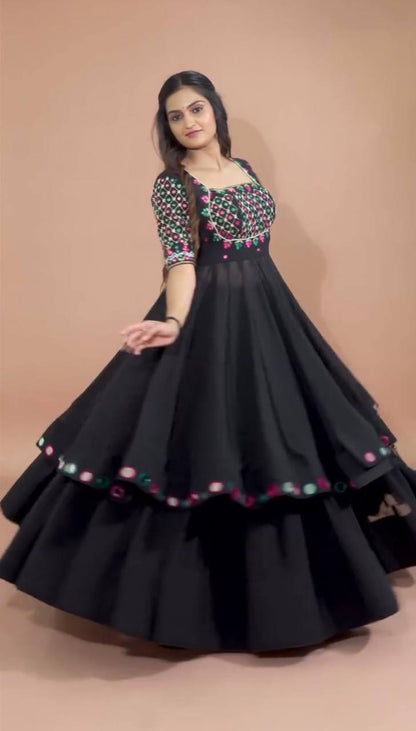 NAVRATRI COLLECTION EMBROIDERY SEQUENCE WORK TOP  WITH LEHENGAS single available wholesale