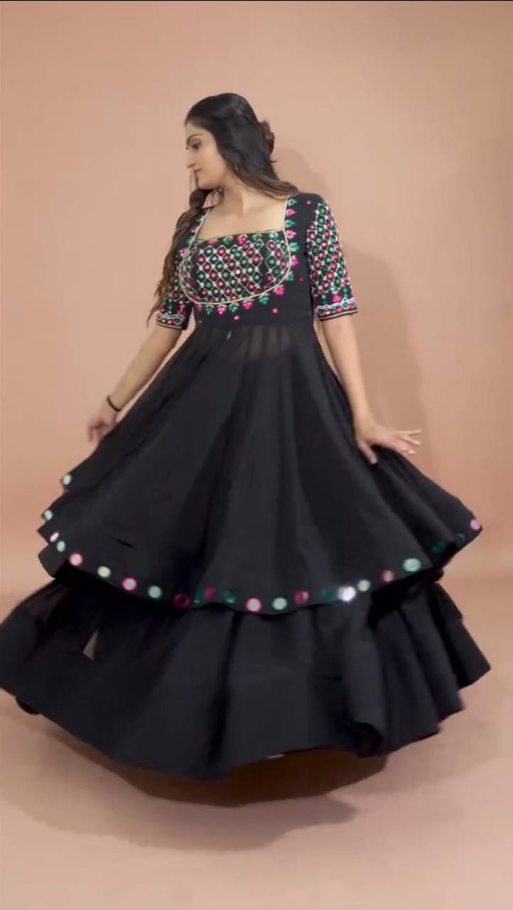 NAVRATRI COLLECTION EMBROIDERY SEQUENCE WORK TOP  WITH LEHENGAS single available wholesale