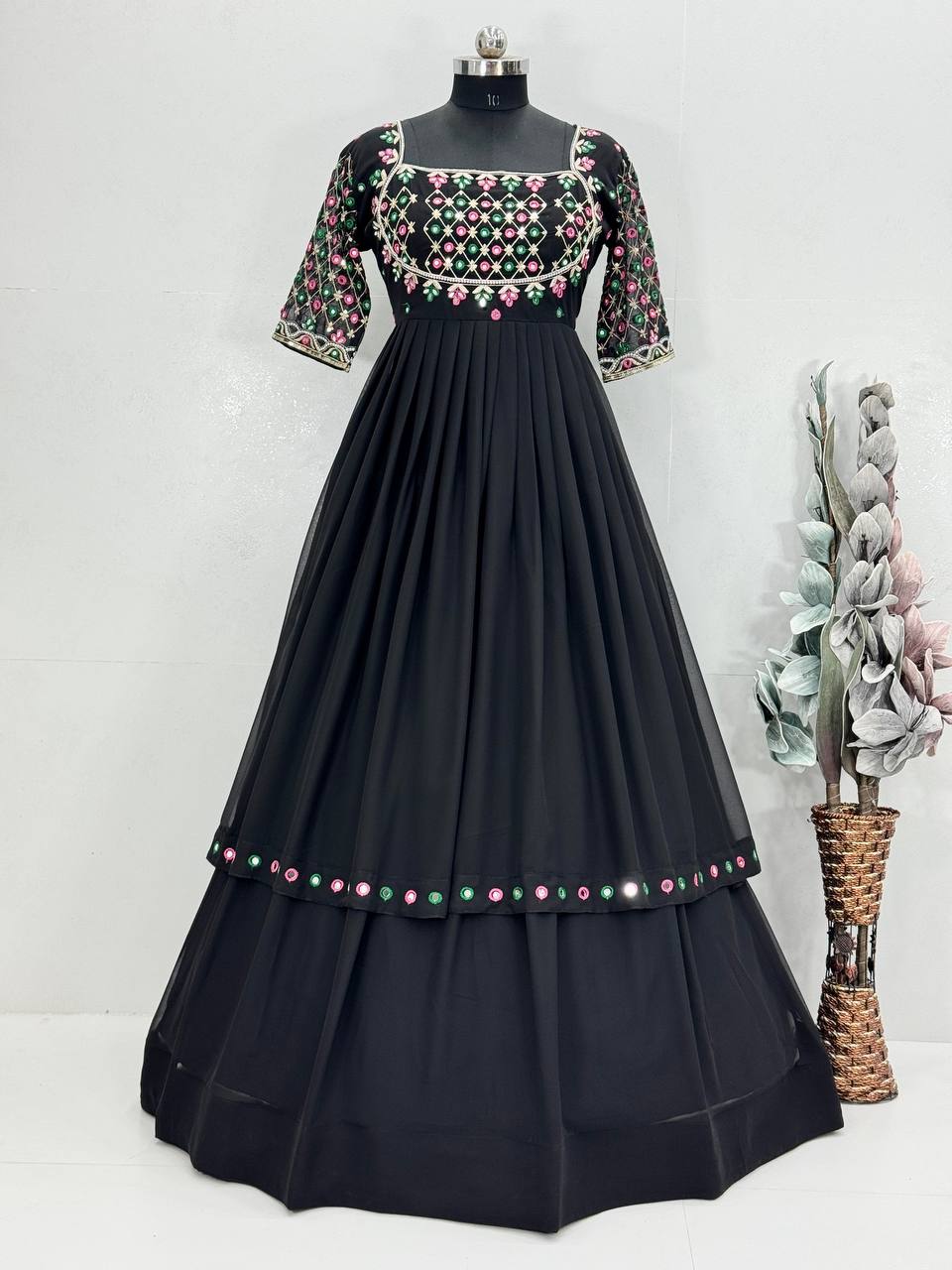 NAVRATRI COLLECTION EMBROIDERY SEQUENCE WORK TOP  WITH LEHENGAS single available wholesale