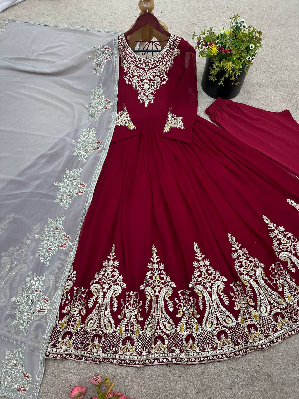 Real Modelling Launching Heavy Designer Party Wear Look Gown-Dupatta in Heavy Multy Thread Embroidery Sequence Work