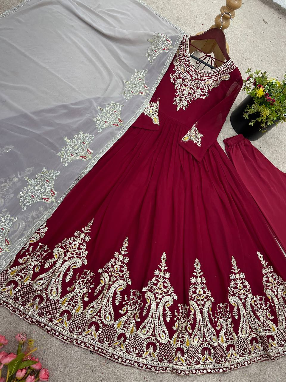 Real Modelling Launching Heavy Designer Party Wear Look Gown-Dupatta in Heavy Multy Thread Embroidery Sequence Work