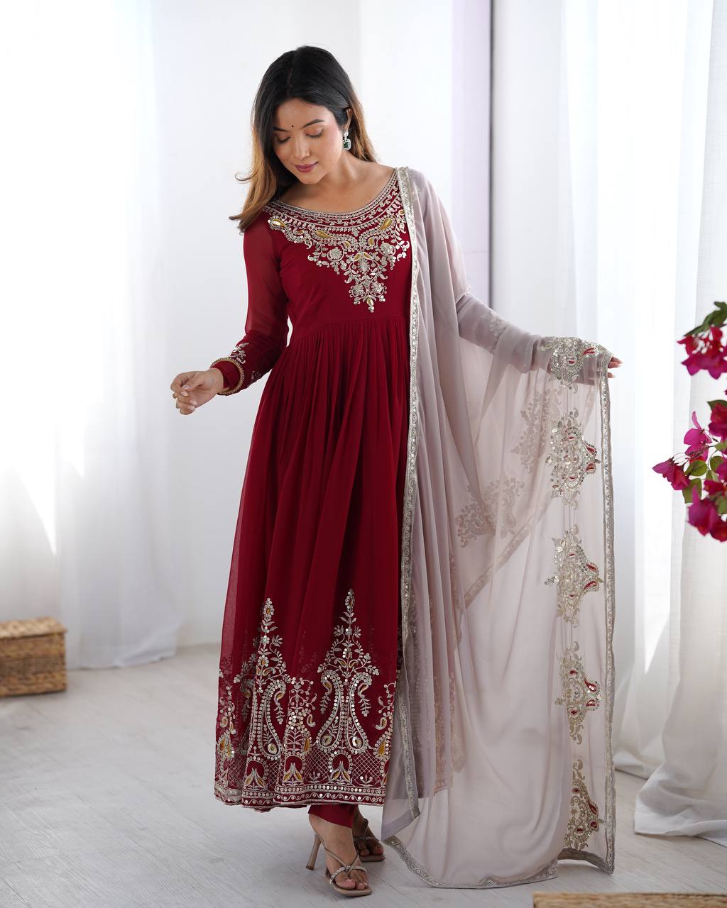 Real Modelling Launching Heavy Designer Party Wear Look Gown-Dupatta in Heavy Multy Thread Embroidery Sequence Work