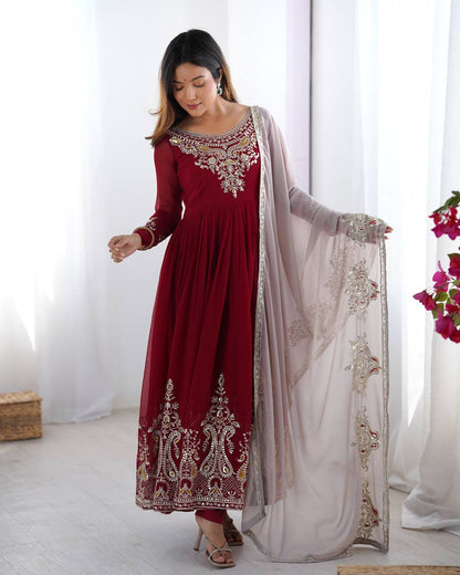 Real Modelling Launching Heavy Designer Party Wear Look Gown-Dupatta in Heavy Multy Thread Embroidery Sequence Work
