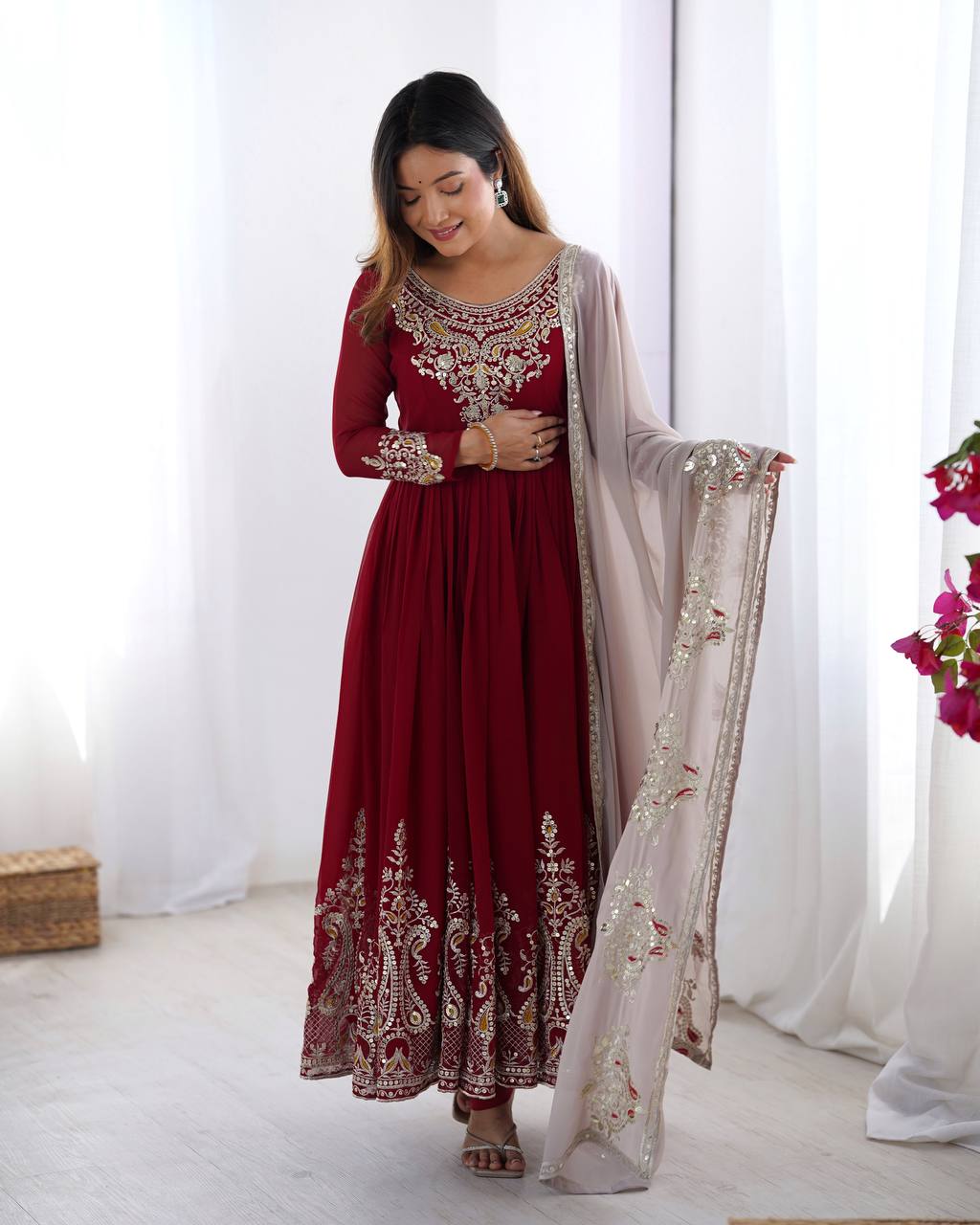 Real Modelling Launching Heavy Designer Party Wear Look Gown-Dupatta in Heavy Multy Thread Embroidery Sequence Work