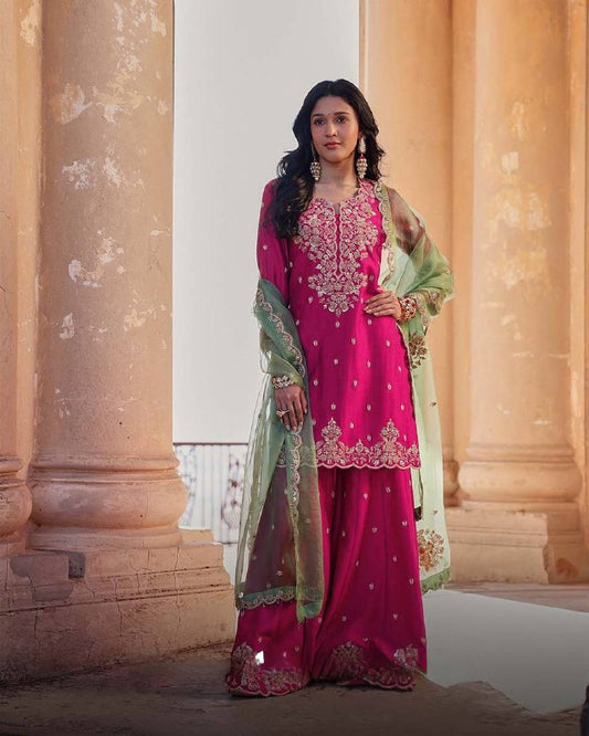 DESIGNER SEQUANCE EMBROIDERY WORKED KURTI, PLAZZO AND DUPATTA