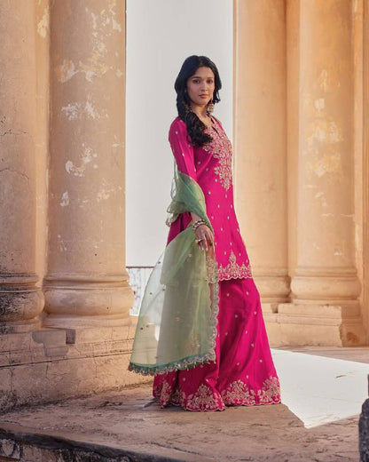 DESIGNER SEQUANCE EMBROIDERY WORKED KURTI, PLAZZO AND DUPATTA