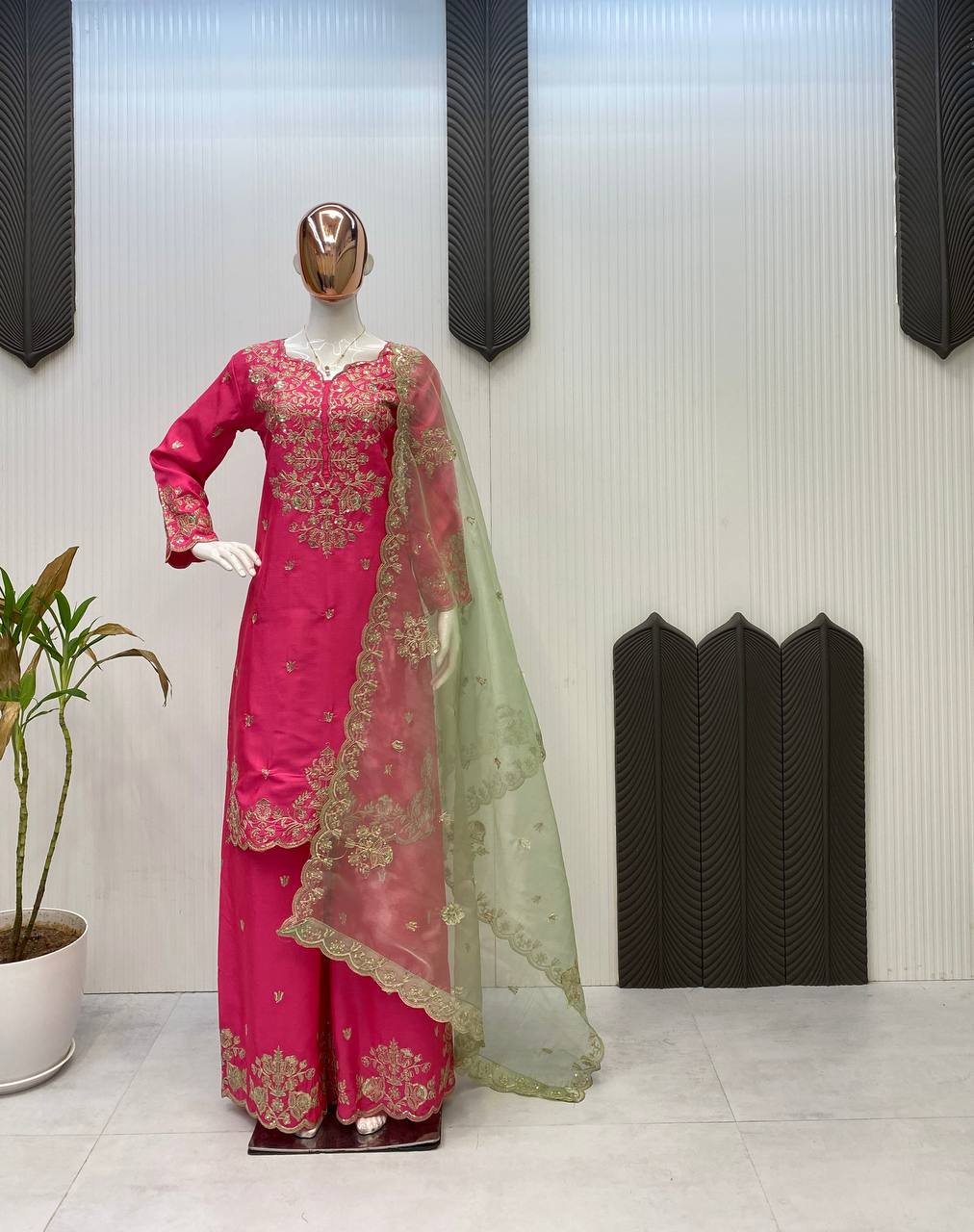DESIGNER SEQUANCE EMBROIDERY WORKED KURTI, PLAZZO AND DUPATTA