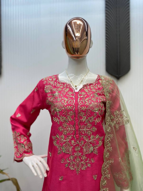 DESIGNER SEQUANCE EMBROIDERY WORKED KURTI, PLAZZO AND DUPATTA