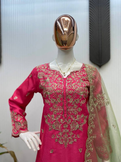 DESIGNER SEQUANCE EMBROIDERY WORKED KURTI, PLAZZO AND DUPATTA