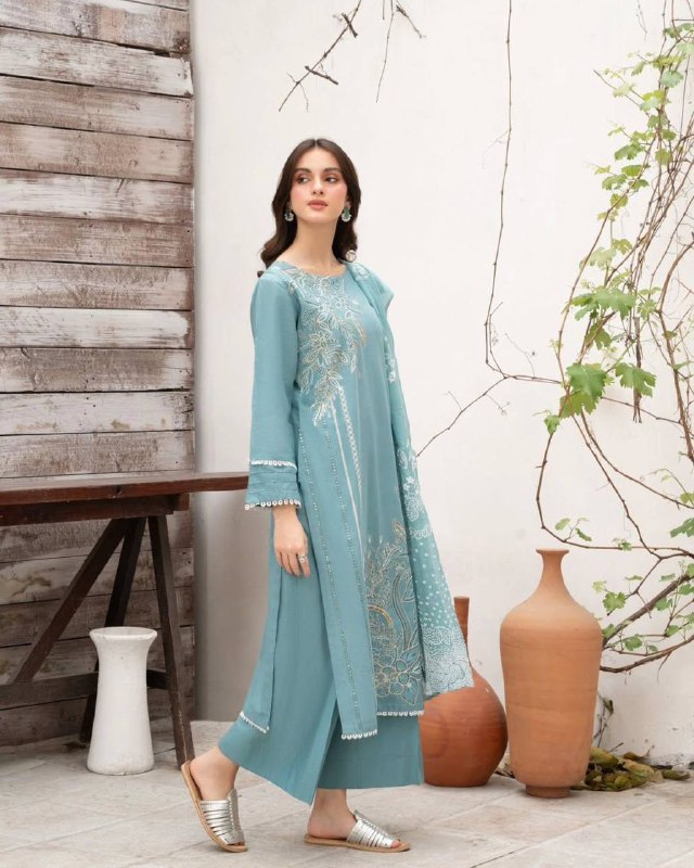 DESIGNER WEAR EXCLUSIVE SUIT IN SEQUENCE EMBROIDERED ROMAN SILK FABRIC TOP AND PANT WITH DUPATTA PAIR single available wholesale