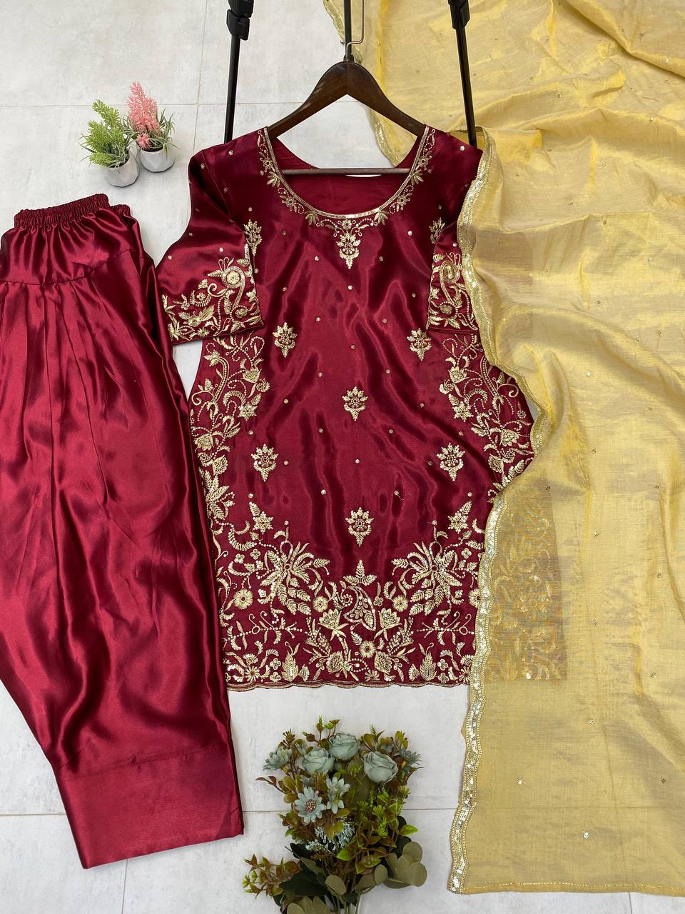 DESIGNER SEQUANCE EMBROIDERY WORKED PUNJABI SALWAAR SUIT WITH DUPATTA  single available wholesale