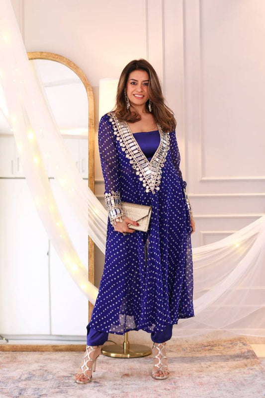 SUPERHIT TRENDING KURTI PENT & BLOUSE ON CHINON FABRIC WITH DIGITAL PRINT AND REAL MIRROR HAND WORK