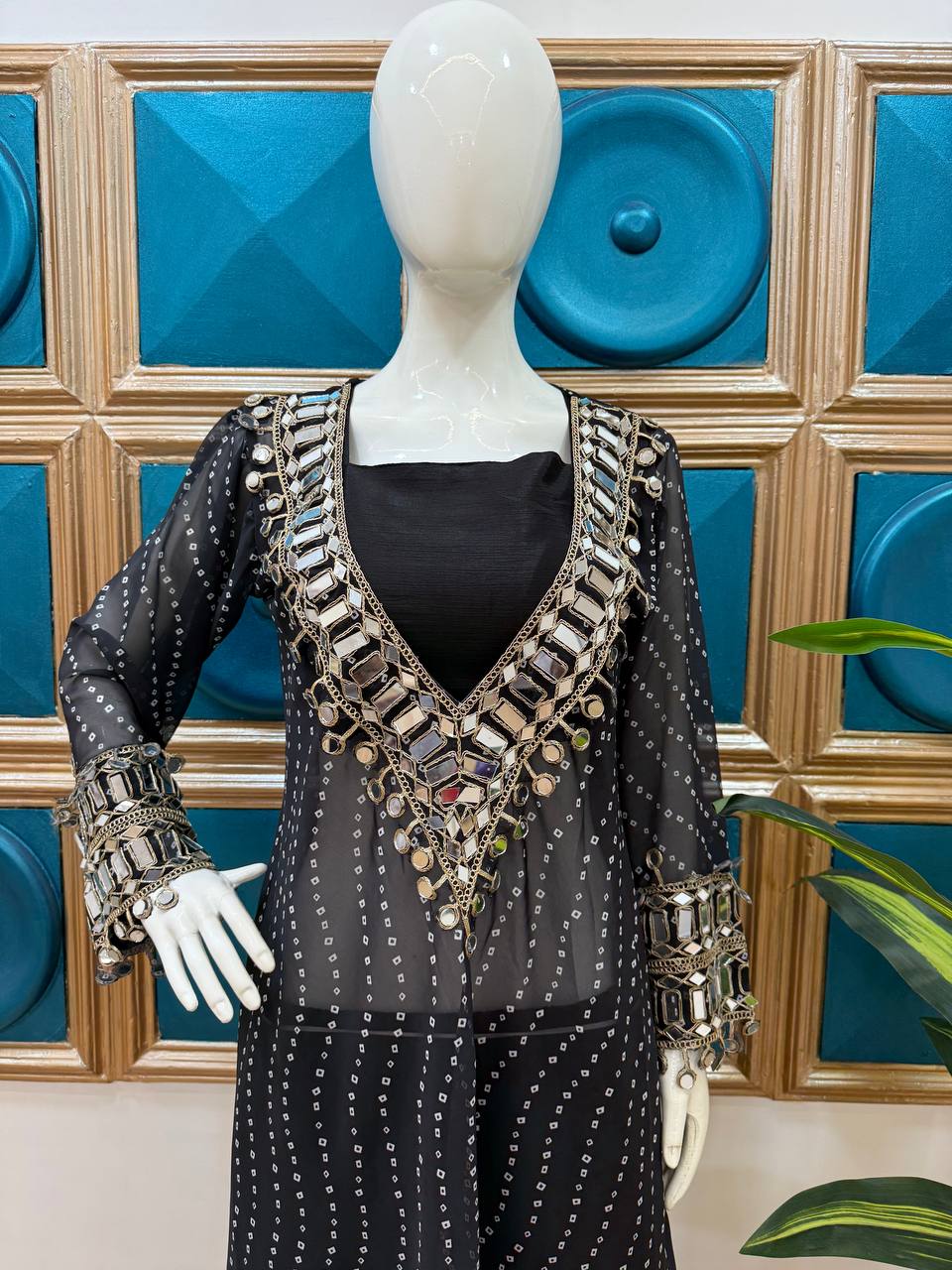 SUPERHIT TRENDING KURTI PENT & BLOUSE ON CHINON FABRIC WITH DIGITAL PRINT AND REAL MIRROR HAND WORK