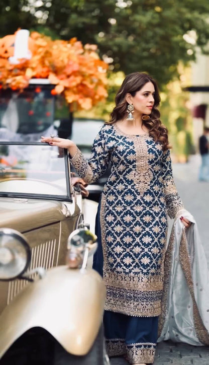 New Designer Party Wear Look Top-Plazzo and Dupatta With Heavy Embroidery Work